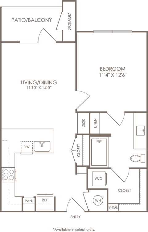 Floor plan for 1 bed, 1 bath, 720 sqft